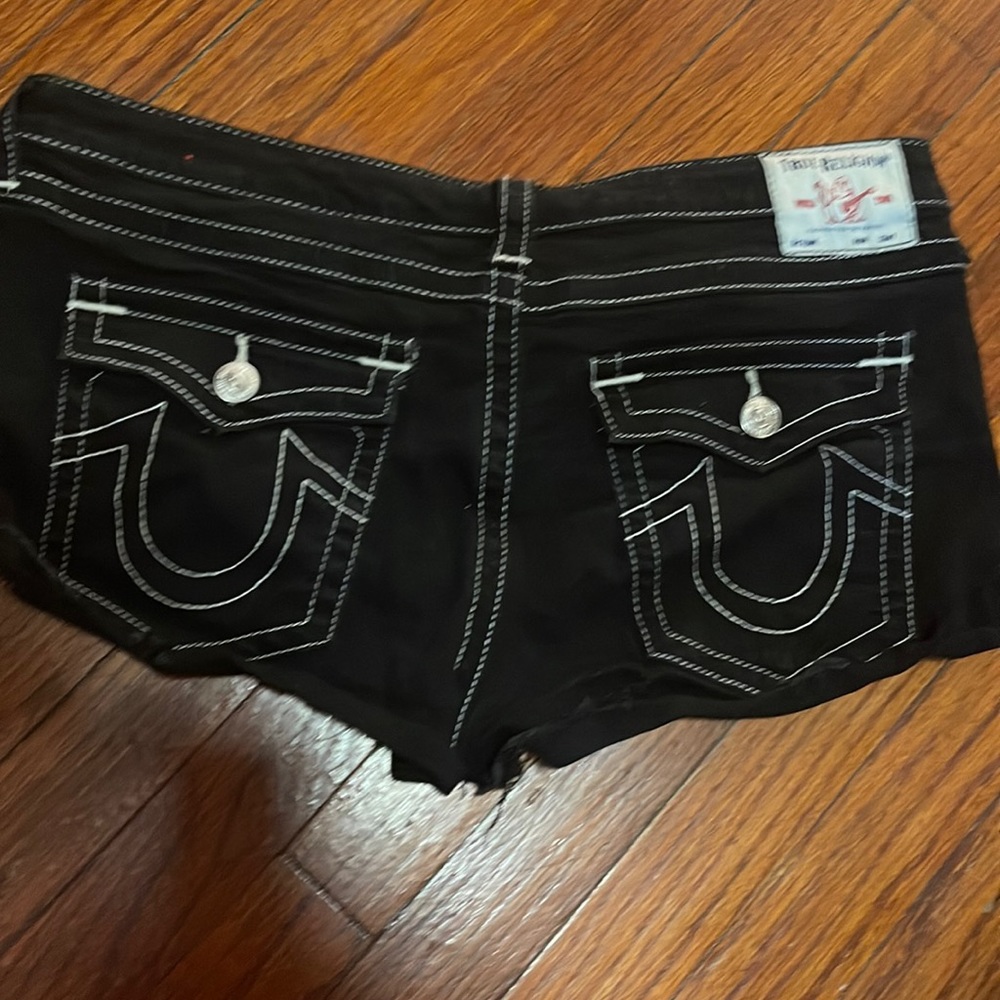 True Religion black Denim shorts sz 34 with stretch